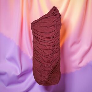 Lyaner Elegant Hot Pink One-Shoulder Ruched Dress. Size L. Excellent Condition